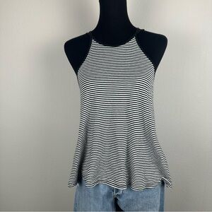 Hollister Tank Top Womens Small Black White Stripe Double Spaghetti Strap Casual